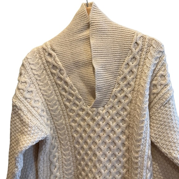 Vintage Cottage Knitwear Aran Wool Sweater Mens S/M Ivory Chunky Cable Fisherman - Picture 6 of 16